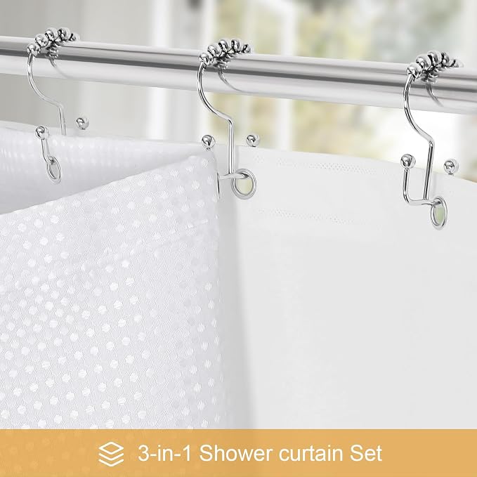 3 in 1 Long Shower Curtain Set-72 W x 78 H, Waterproof Fabric - Image 2