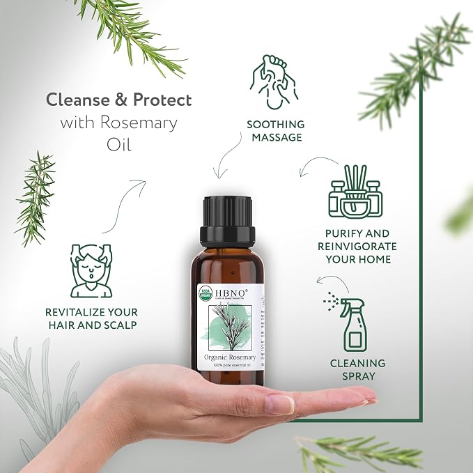 HBNO California Bottled Organic Rosemary Essential Oil 1 fl oz - Image 2