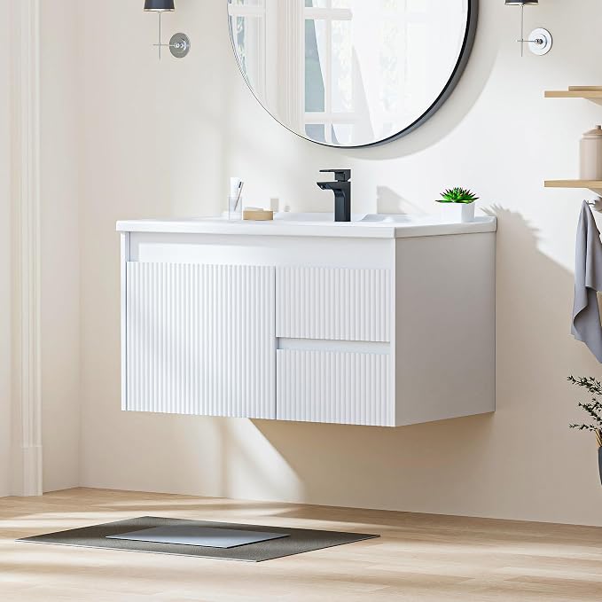 Floating Bathroom Vanity with Sink, 32 Inch Wall Mounted Bathroom Vanity with 2 by SmhxoFurniture