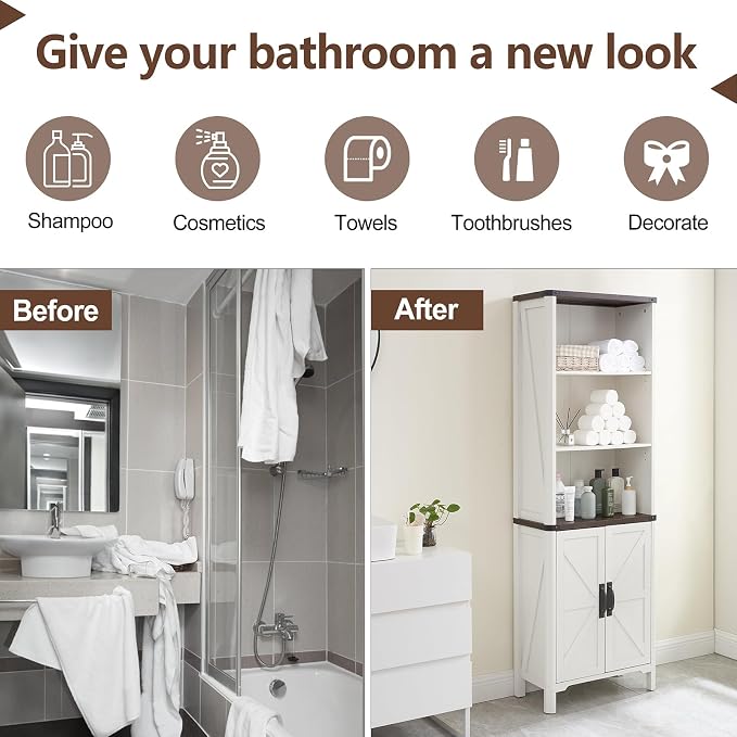 70.87 Tall Bathroom Storage Cabinet, Farmhouse Storage Cabinet - Image 7