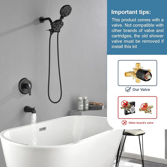 Tub and Shower Faucet Set Complete Dual Shower Head and Handheld 2 in 1 Combo - Image 2