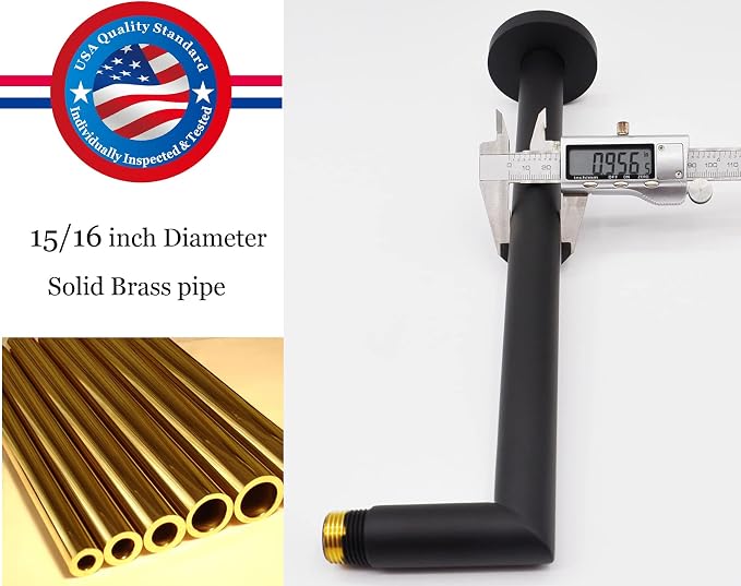 Aquaiaw Shower Arm and O-Ring Flange, 12 inch, Solid Brass, Soldered 90 Degree - Image 5