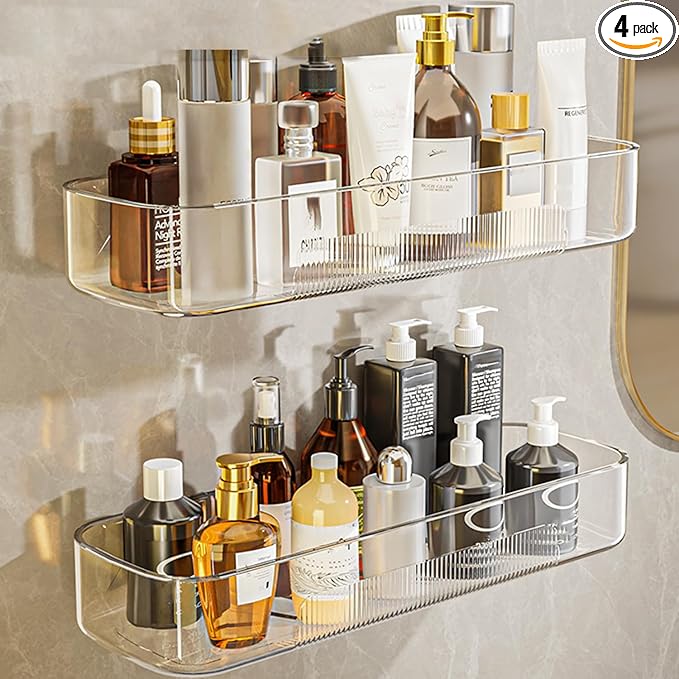 Acrylic Shower Shelves 4Pack, No Drilling Wall Adhesive Shelf, Bathroom Shelves by Halyuhn