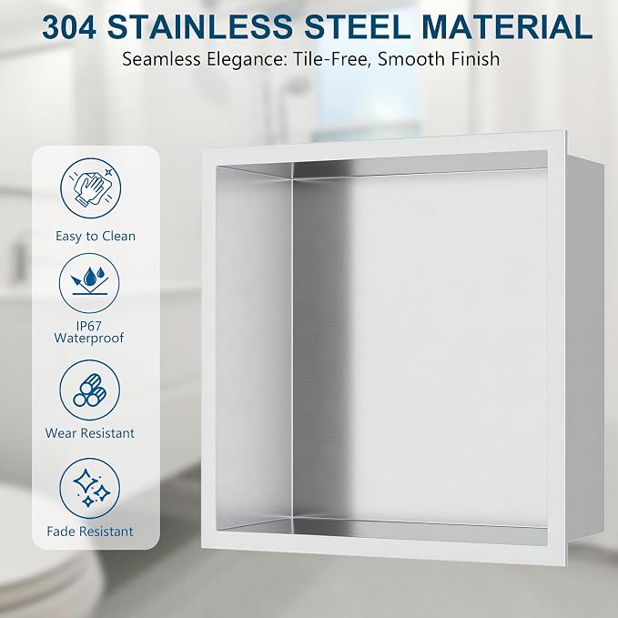 Neodrain Recessed Shower Niche, Bathroom Storage Cabinet Inner Size 12" X 12" - Image 5