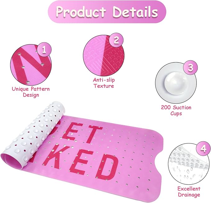 Bathtub Mat Non Slip, Get Naked Extra Long Bath tub Mat Shower Floor Mat - Image 3