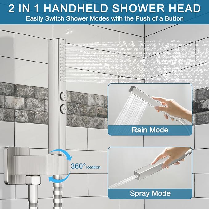 Shower Faucet Set Brushed Nickel Shower System, Ceiling Mount 10 Inch Shower - Image 6