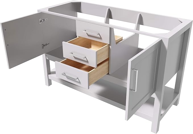 ARIEL 54" White Bathroom Vanity Base Cabinet, 2 Soft Closing Doors and 6 - Image 4