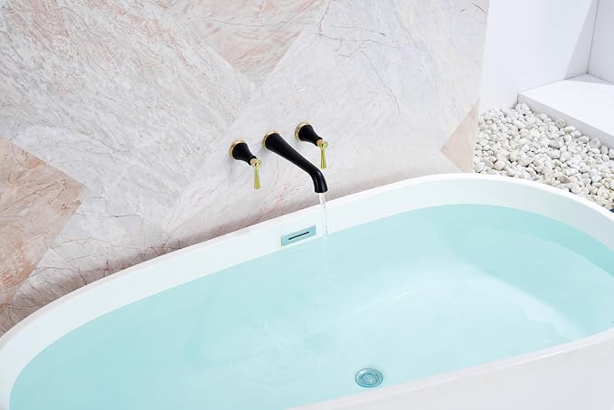 SITGES Polished Gold and Black Wall Mount Bathtub Faucet - Image 4
