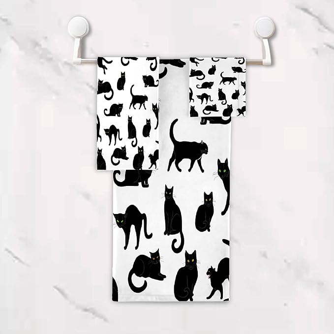 Black Cats 3 Piece Towel Bathroom Sets, 1 Bath Towel, 1 Washcloth, 1 Hand Towel - Image 6