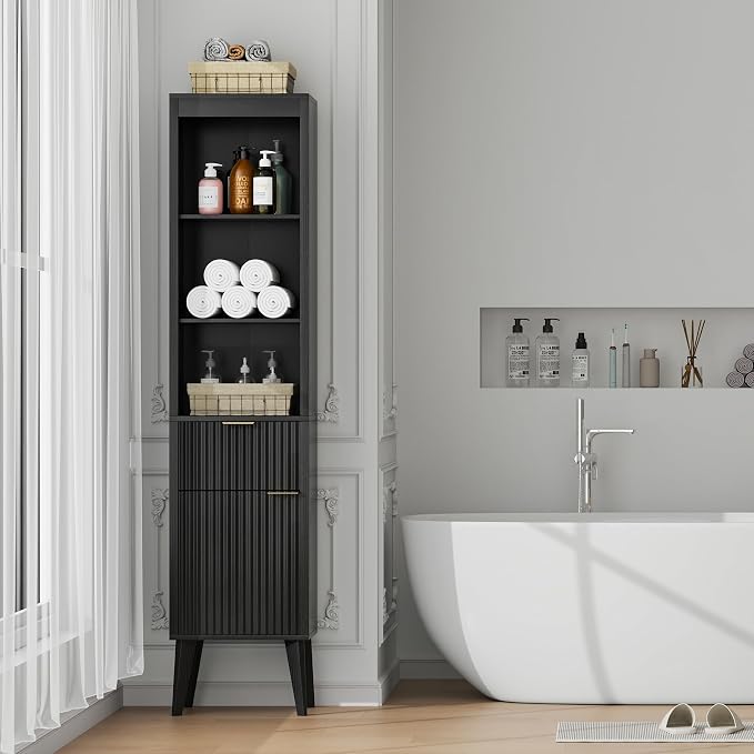 70" H Tall Storage Cabinet, Fluted Freestanding Floor Organizer - Image 5