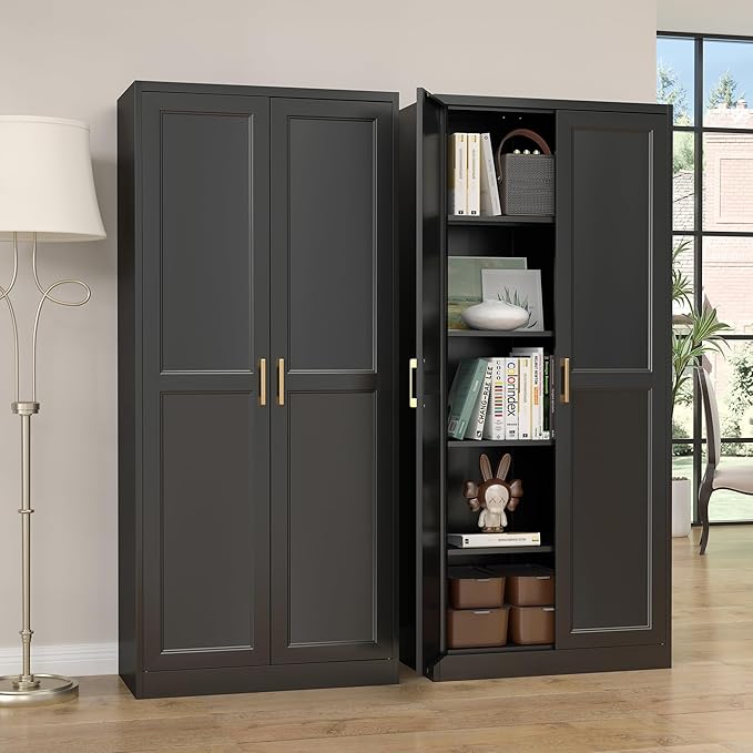 Kitchen Pantry Cabinet, 71”Black Metal Pantry Storage Cabinet - Image 2