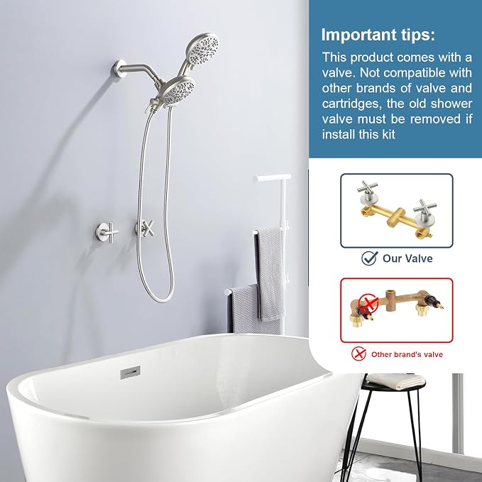 2 Handles Shower Faucet Shower System Complete 2 in 1 Shower Combo Set - Image 2