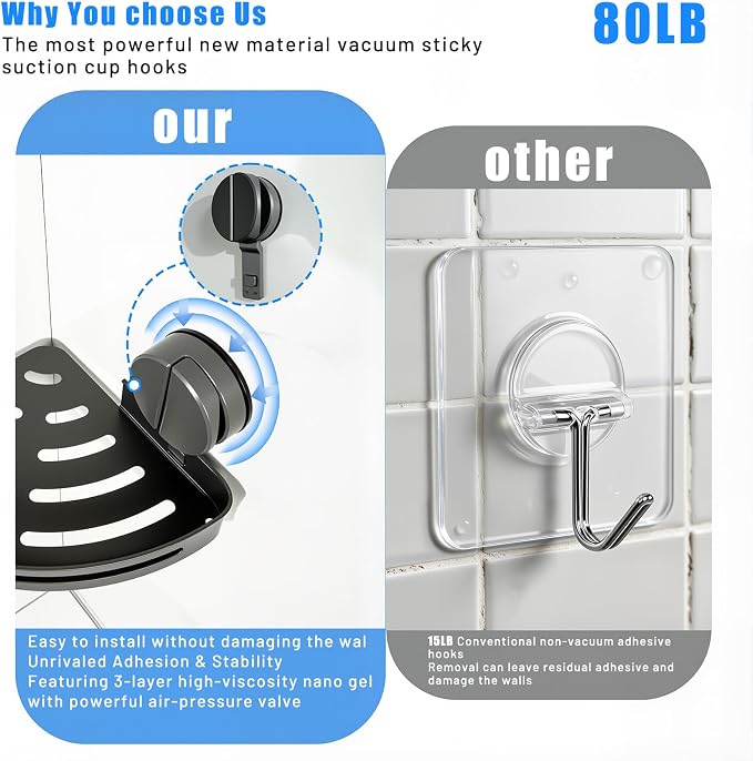 Corner Shower Caddy Suction Cup Shower Shelf Corner No Drilling Bathroom Shower - Image 3