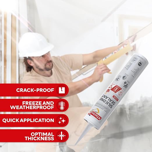XFasten Clear Silicone Caulk Neutral Cure 10.1 oz 100% Waterproof Silicone - Image 2