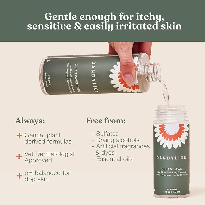 Dandylion Clean Paws No-Rinse Foaming Cleanser Refill – Gentle, Fragrance-Free - Image 5