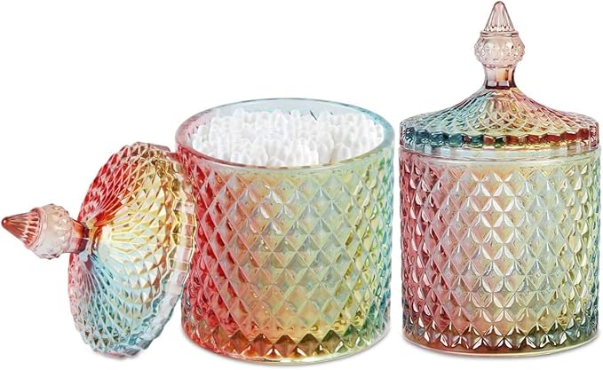 Colorful Home Decorative Jar Qtips Holder Dispenser Glass Storage Container by Unknown