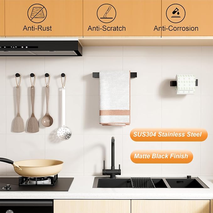 SAYAYO 6-Piece Bathroom Hardware Set Black, Includes 10 Inch Towel Bar - Image 3