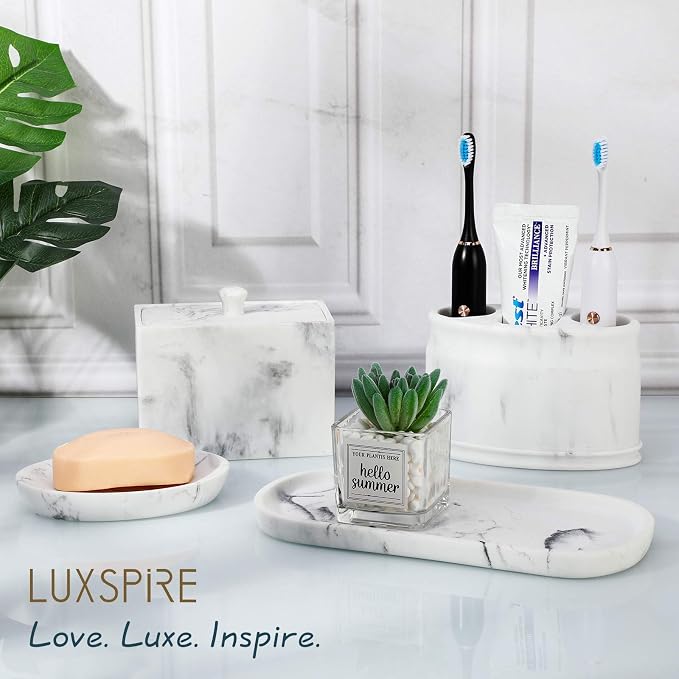 Luxspire Soap Dish 2 Packs, Resin Soap Tray Soap Holder Container Box, Marble - Image 7