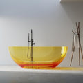 Solid Surface Freestanding Bathtub 61", Modern Oval Shape Soaking Tub, Stone by MEDUNJESS