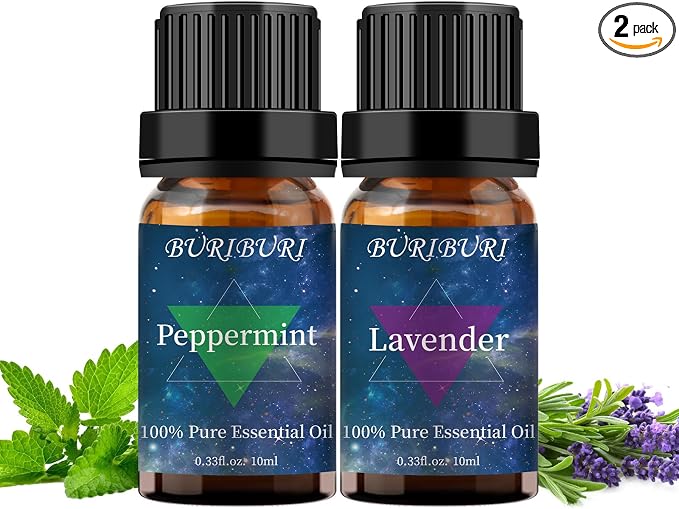 Lavender and Peppermint Essential Oil, 100% Pure, Organic Aromatherapy by BURIBURI