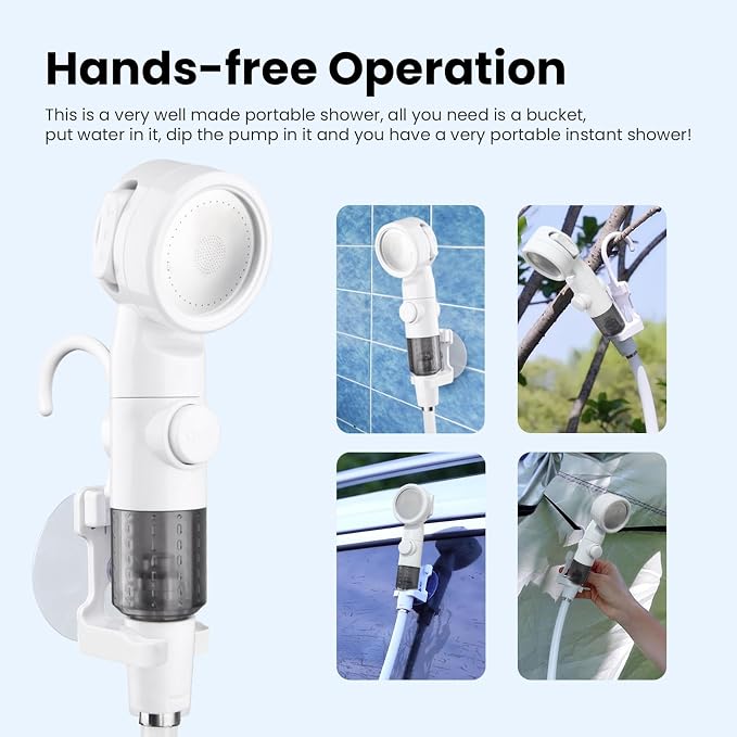Portable Camping Shower Outdoor Camp Shower Pump, Upgrade Rechargeable Electric - Image 4