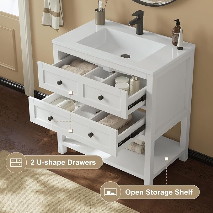 30 Inch Bathroom Vanity with Sink, Modern Bathroom Single Sink Vanity, Bathroom - Image 2