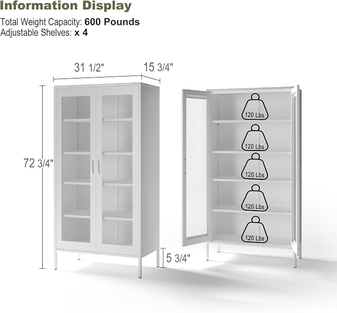 COFaR Modern Mesh Storage Cabinet, Free Standing Tall Pantry, Cupboard Metal - Image 2