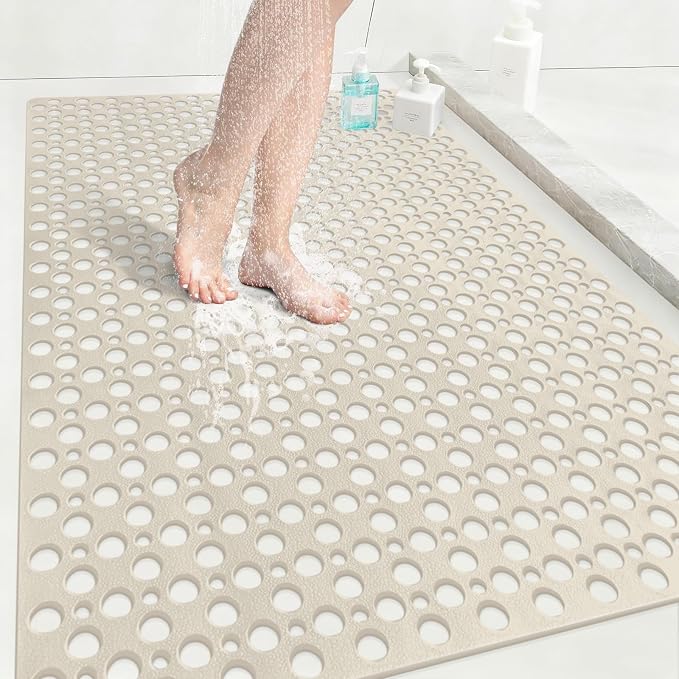 Anti Slip Shower Mat with Suction Cups, 31.5x47.2 Inch Quick Drain TPE Non Slip by EIVINJE