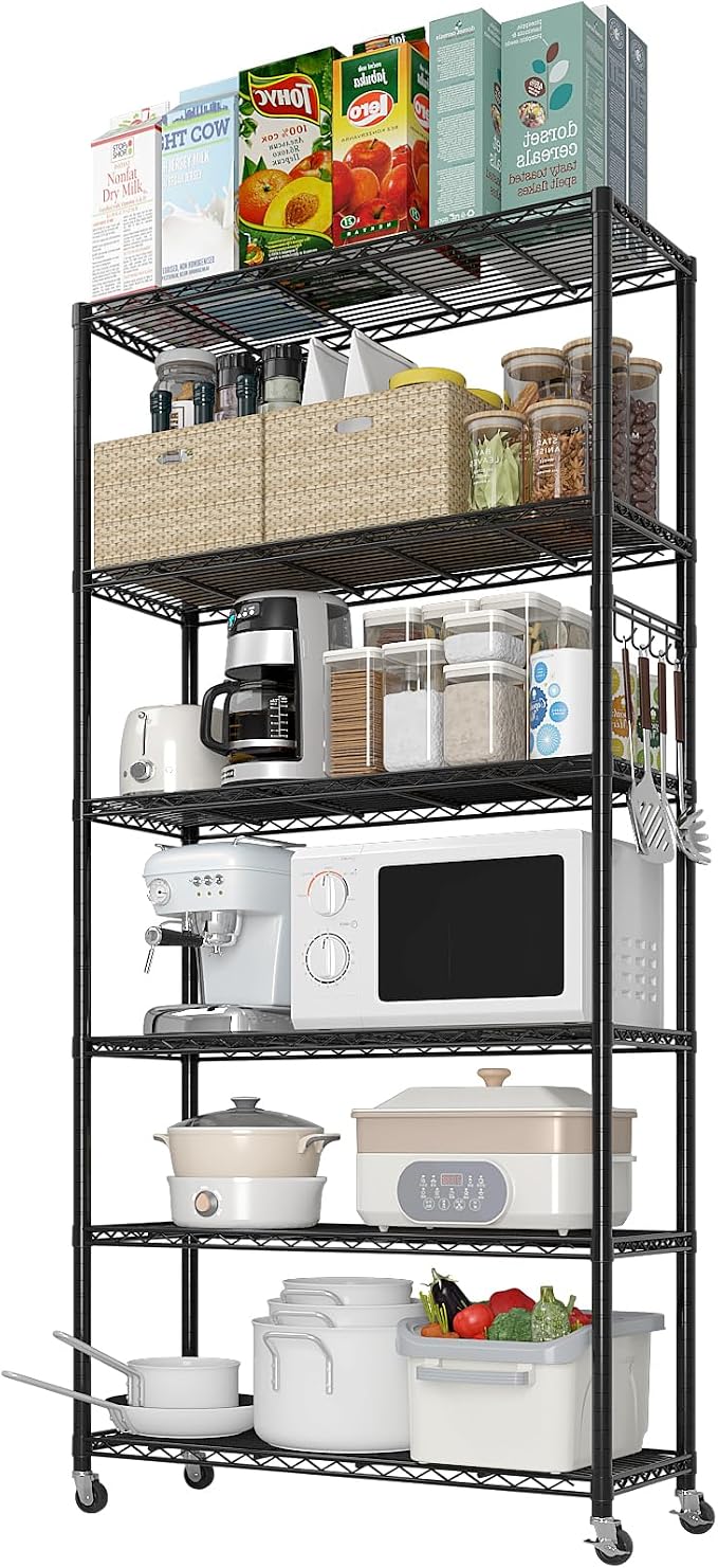 6 Tier Storage Racks Shelving, Heavy Steel Pantry Shelves, Adjustable Wire by Unknown