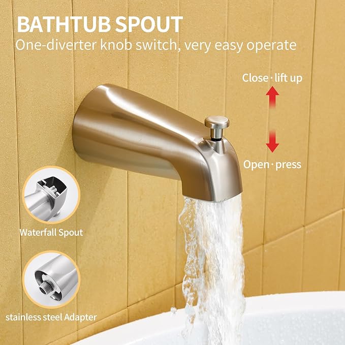 KINSE Tub Shower Faucet Set, 5-Inch Rain Shower Head and Tub Spout Single-Handle - Image 4