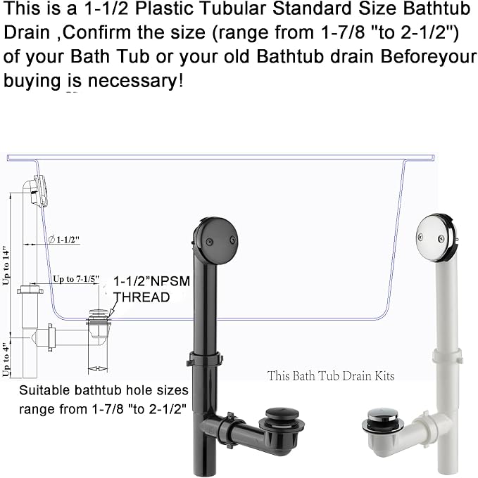 Yariwiz 1-1/2" Polished Chrome Bathtub Tub Drain Kit Bath Waste Overflow Drain - Image 7