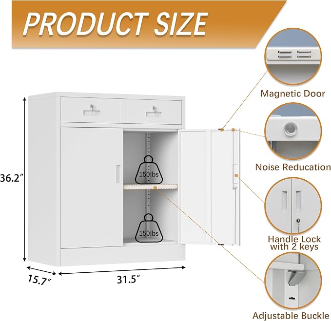 Metal Storage Cabinet, 36 Inch Tall Metal Storage Cabinet - Image 3