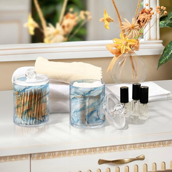 MNSRUU 4 Pack Qtip Holder Organizer Dispenser Sky Blue Marble Bathroom - Image 7