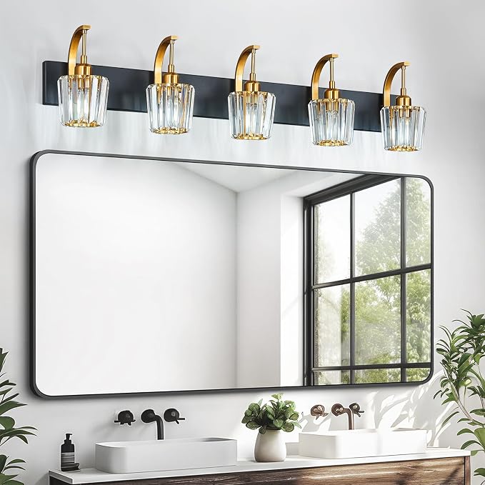 Modern Bathroom Vanity Light, 5-Light Black Gold Wall Sconce - Image 7