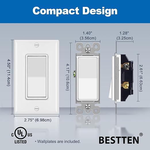 BESTTEN 10 Pack 3-Way Decorator Wall Light Switch - Image 6