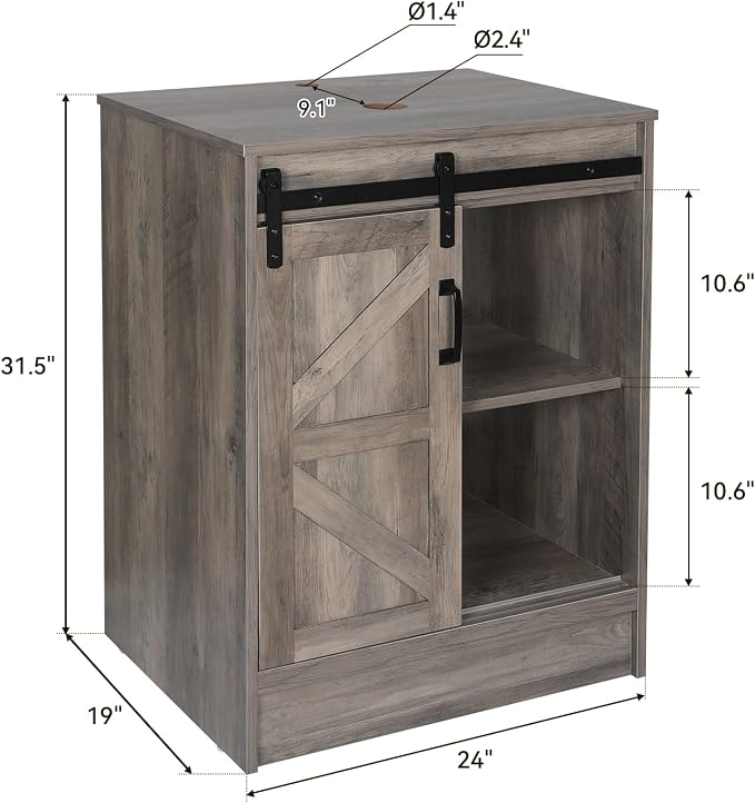 24" Barn Door Bathroom Vanity, Farmhouse Style Standing Pedestal Cabinet - Image 2