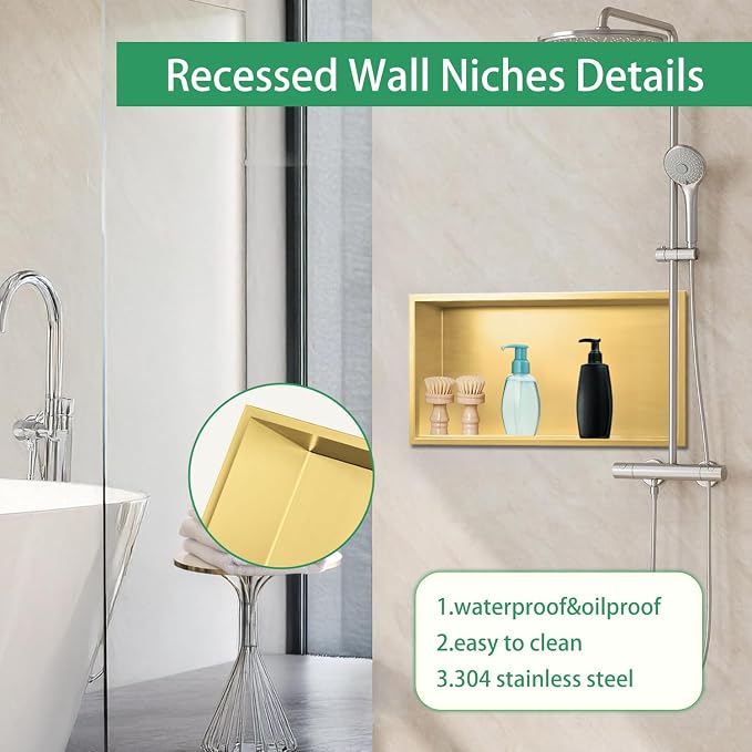 SaniteModar Shower Niche, Stainless Steel Shower Niche 12" X 24" No Tile Needed - Image 4