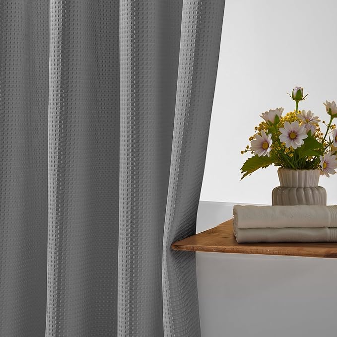 River Dream Heavyweight No Hooks Required Dotted Waffle Weave Shower Curtain - Image 4