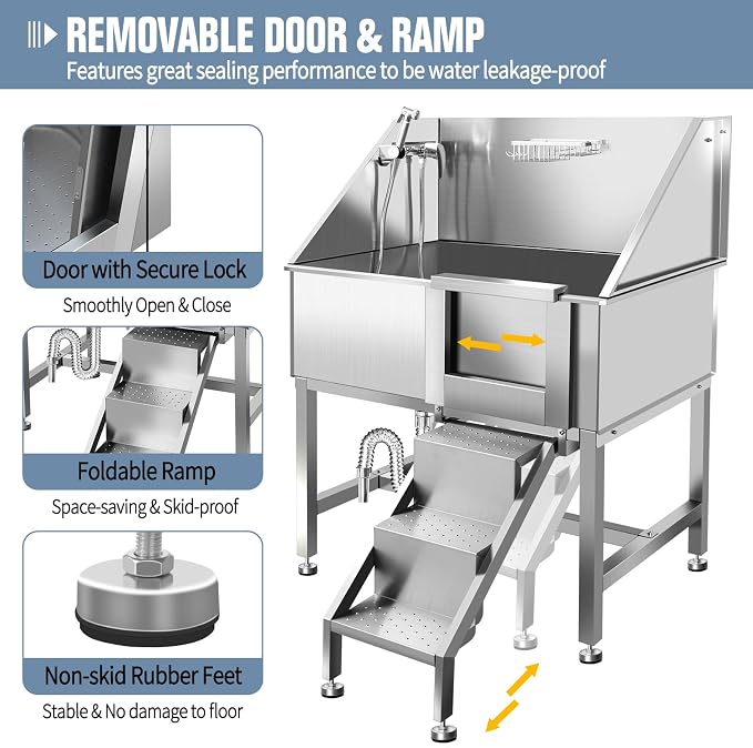 38" Dog Washing Station, Professional Stainless Steel Dog Bathing Station - Image 3