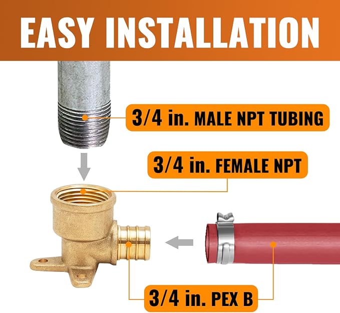 SUNGATOR 12-Pack 3/4" Pex Drop Ear Elbow, No Lead Brass, 3/4 Inch Pex Fittings - Image 3