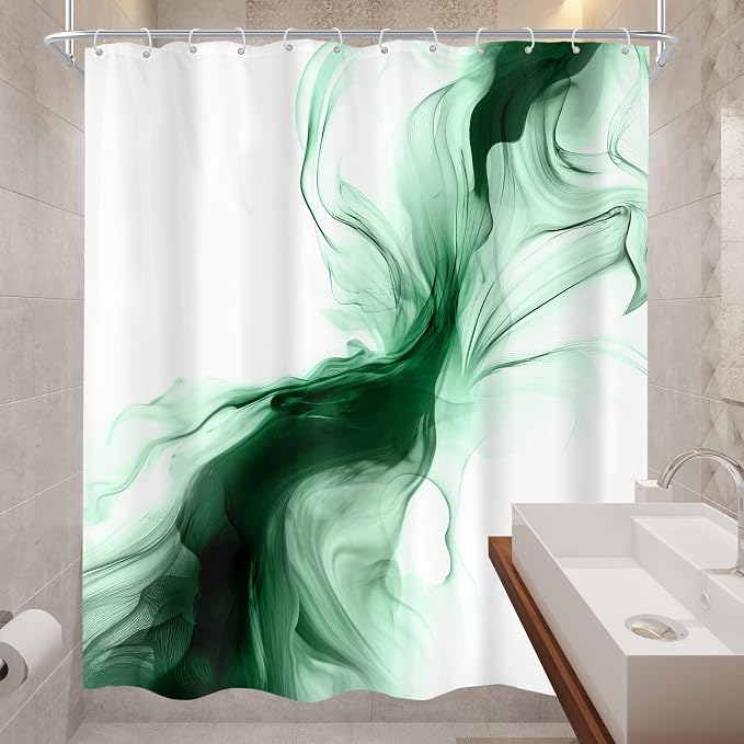 Cinbloo Green Shower Curtain 60Wx72H Abstract Marble Ombre Modern Ink Texture - Image 4