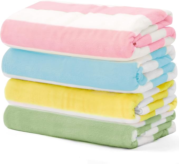 Touchat 4 Pack Cabana Stripe 250GSM Polyester Lightweight Quick-Dry Beach Towel by TOUCHAT