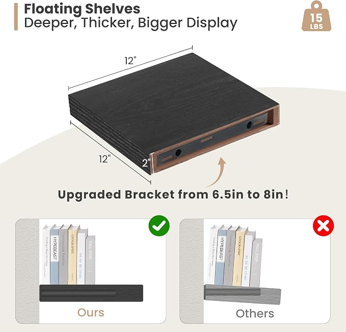 Heimlove 12 Inch Deep Floating Shelves, 12 x 12 inches Long Wall Shelf - Image 3