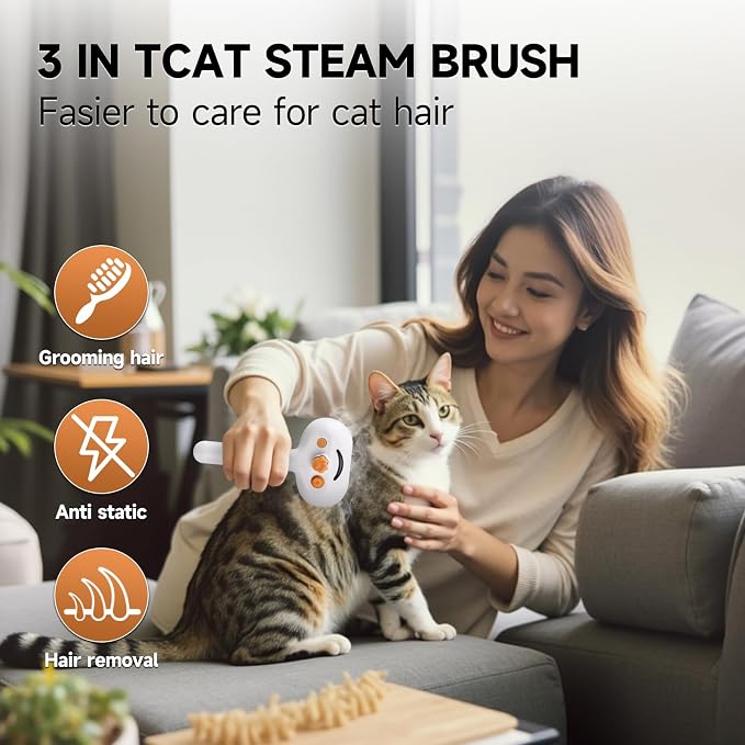 Pet Steam Brush for Dog & Cat – 3-in-1 Spray Hair Removal Comb for Shedding & - Image 4