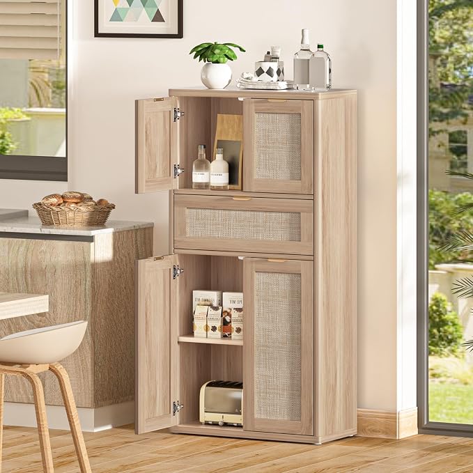 LEYAOYAO 48" Tall Storage Cabinet Set of 2, Rattan Bathroom Floor Cabinets - Image 7
