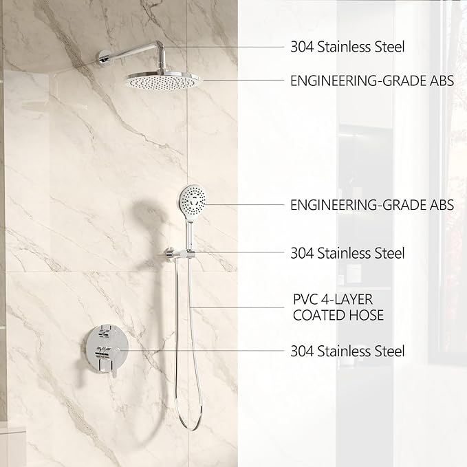 Brushed Nickel Shower Faucet Set, Wall Mount Rain Shower System 10 Inches - Image 6