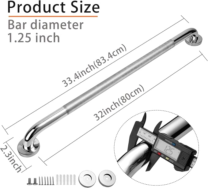 Shower Grab Bar, 2 Pack 32 Inch Bathroom Grab Bar, 304 Stainless Steel 1.25" - Image 2