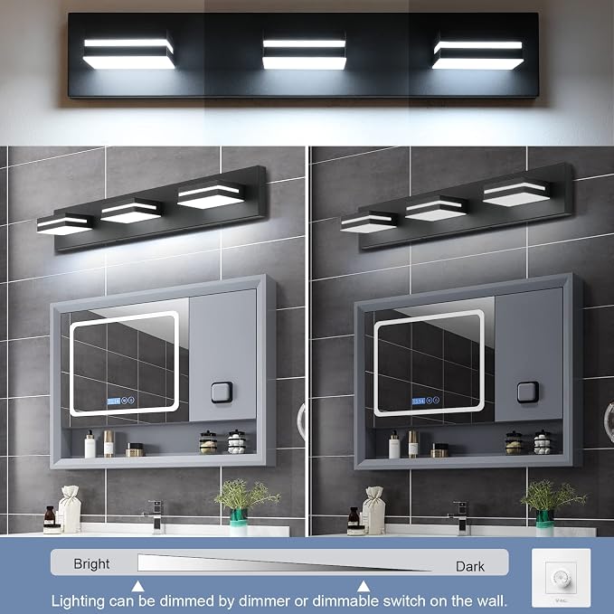 SineRise LED Modern Bathroom Vanity Light Fixtures, Matte Black Modern Acrylic - Image 3