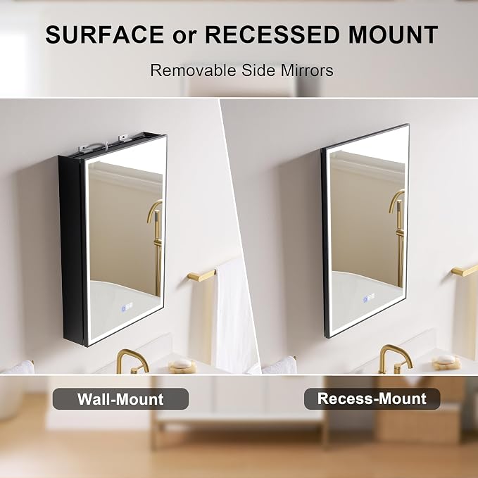 WELLFOR 20" X 30" LED Mirrored Medicine Cabinet, Medicine Cabinets - Image 10