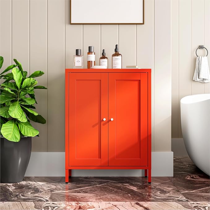 Metal Bathroom Cabinet, Small Floor Storage Cabinet, Freestanding Sideboard - Image 2